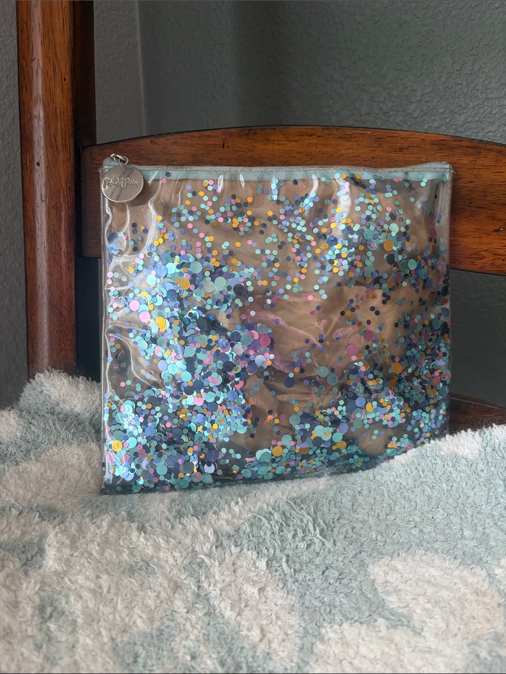 Packed Party Clear Confetti Cosmetic Pouch with Aqua Trim